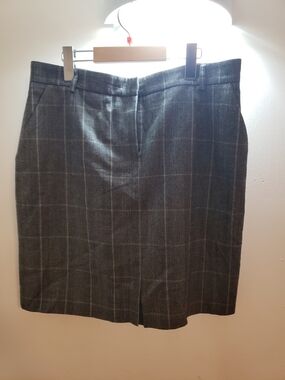 WOOL Gray Plaid Pencil Skirt - Women's